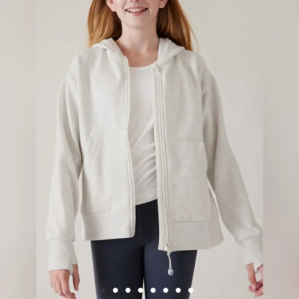 EUC Athleta Girl White Full Zip Up Hoodie Jacket Active - Size XXL/16
